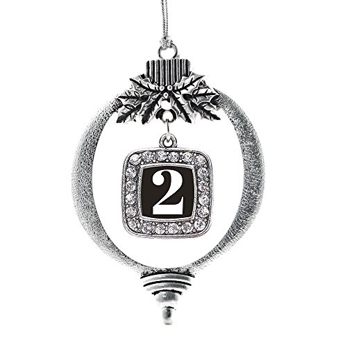 Inspired Silver - Sport Number 2 - Silver Christmas Ornament - Square Charm Christmas Tree Ornament with Cubic Zirconia - Holiday Hanging Decoration