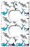 Art Plates - Electrical Outlet Decorative Metal Wall Plate - OVERSIZE Switch Plate - Sharks Seamless - (Made in USA)