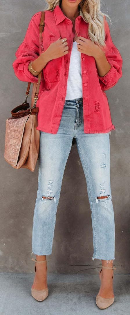 HipGlamp Women's Jean Jacket Classic Basic Button Down Long Sleeves Casual with Pockets - Image 7