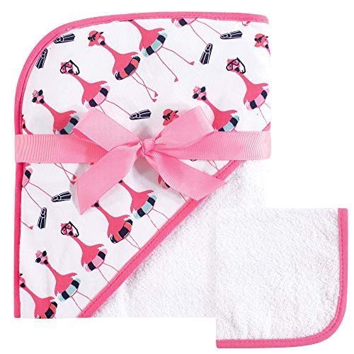 Image of Hudson Baby Unisex Baby Cotton Hooded Towel and Washcloth, Fancy Flamingo, One Size