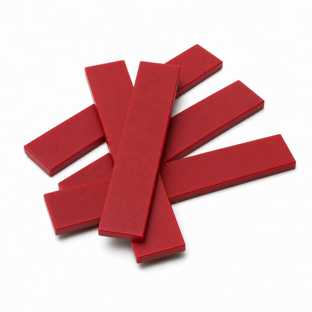 Packing Bat 28 x 100mm Flat Plastic Window & Glazing Packers, 6mm Red Colour-Coded Frame Levelling Spacers, Pack of 1,000