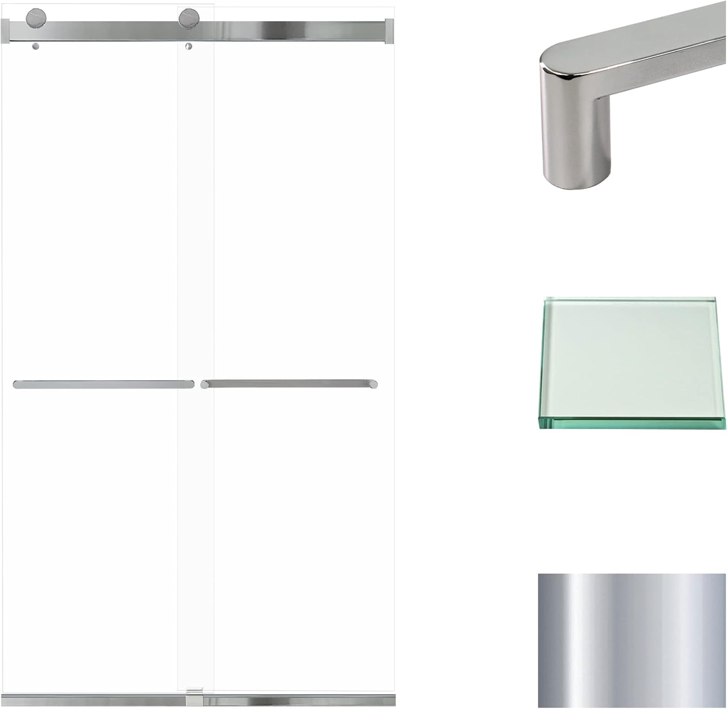 Transolid BRP488008C-R-PC Brianna 48 in. W x 80 in. H Frameless by-Pass Shower Door in Polished Chrome Finish with Clear Glass and Riley Handles