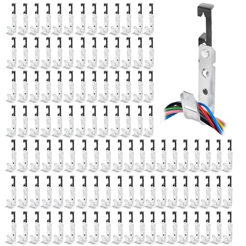 Image of 100 Pcs 3 /4 Inch Metal J Hooks with Bat Wing, J Hook for Cable Management Heavy Duty Galvanized Steel Cable Support Hangers for Ceiling Wire, Threaded Rod, UL Certified