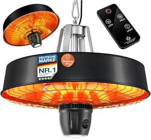 KESSER® Deckenheizstrahler Heizpilz Infrarot-Heizstrahler 2500W Terrassenstrahler mit Fernbedienung Quarzstrahler | LED Licht | Decke | Infrarotstrahler | mit Kette + Karabinerhaken Carbon-Heizelement