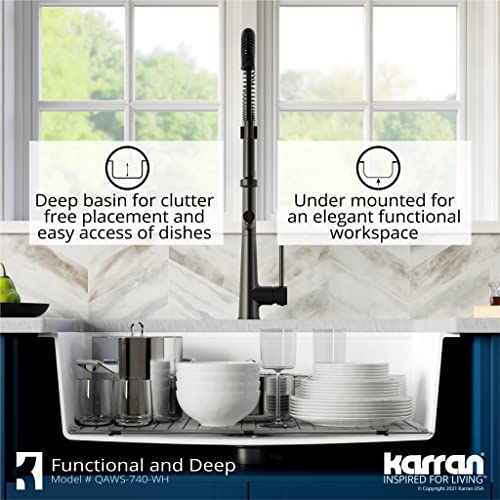 Karran 34" Undermount Large Single Bowl Quartz Farmhouse Workstation Kitchen Sink In White #TOP4