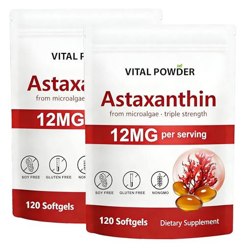 VITAL POWDER 2 Pack Astaxanthin Supplements 12mg Natural Tanning Pills & Supports Internal Circulation Non-GMO Gluten Free 240 Softgels