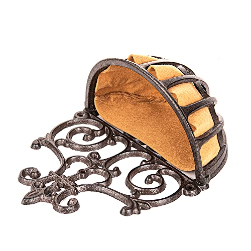 Sungmor 2 Pack Wall Hanging Planter Basket With Fabric Liner, Antique Victoria Style Cast Iron Wall Planter Holder, Outdoor Railing Fence Balcony Metal Hanging Basket Half Round Flower Pots #TOP2