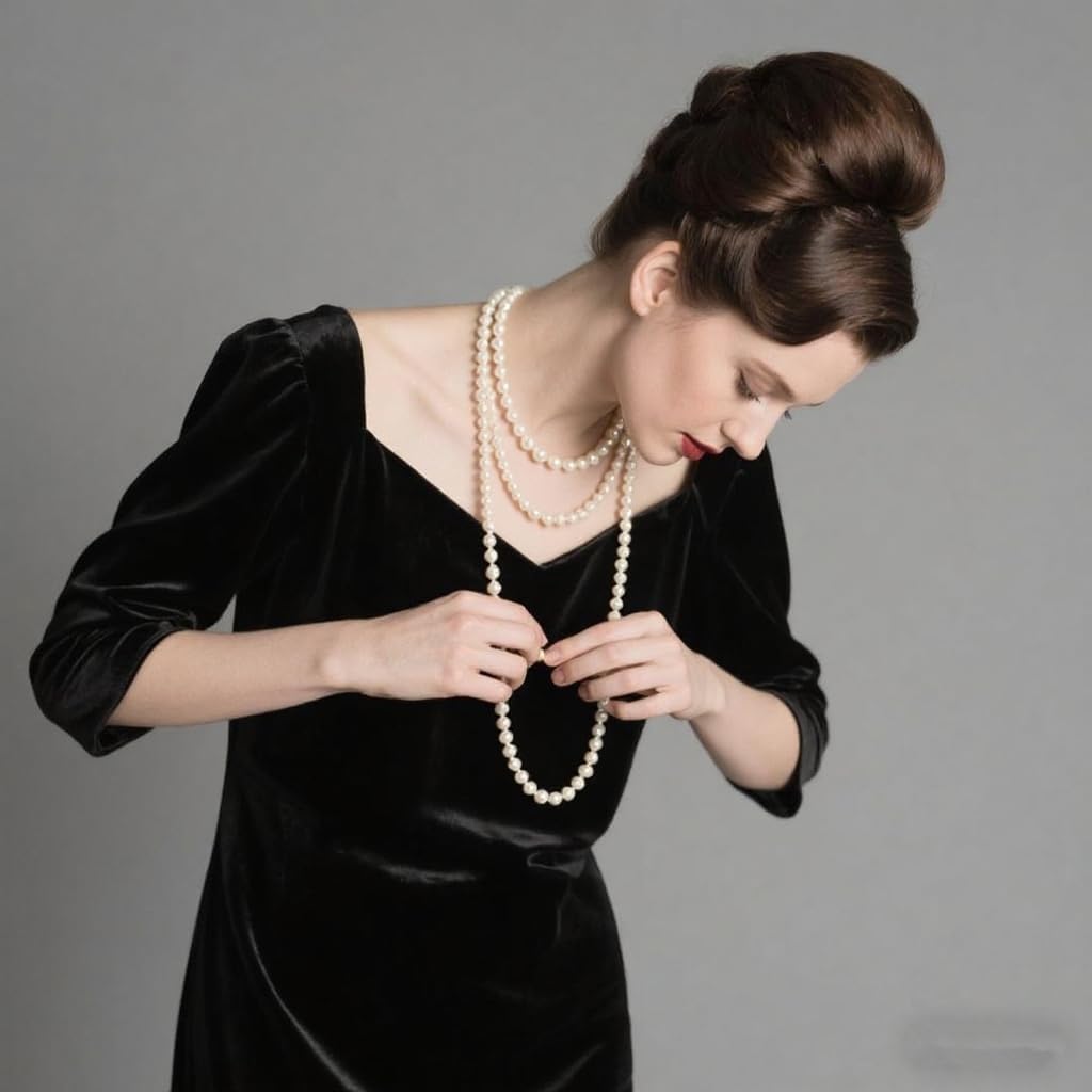 Retro Vintage Pearls Necklace - Long Layered Imitation Pearls Strand Costume Jewelry for Women & Girls