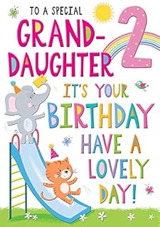 Regal Publishing Juvenile Birthday Card Age 2 Granddaughter, 9 x 6 inches, pink|yellow|blue|peach|red