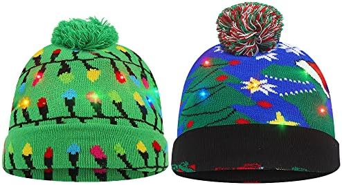 LOKIPA Lighted Beanie Christmas Hat,LED Knitted Christmas Hat with for Kids & Adults