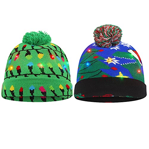 LOKIPA Sombrero iluminado de la Navidad de la gorrita del LED, sombrero de la Navidad de punto del LED con para los niños y los adultos Cover