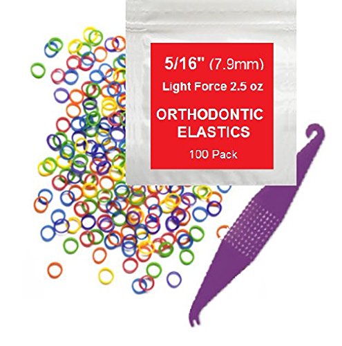 Orthodontic Rubber Bands for Braces - Premium Quality Elastic Teeth Rubber Bands for Braces, Fix Tooth Gaps, Dreadlocks, Includes Free Elastic Placer - Light Force 2.5 oz, 5/16 Inch, Neon (100 Pack)