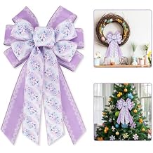 Spring Floral Wreath Bows for Front Door Purple Burlap Wired Bows with Lace for Spring Birthday Wedding Large Rustic Farmhouse Bow for Wreath Indoor Outdoor Decoration
