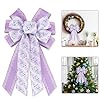 Spring Floral Wreath Bows for Front Door–Purple Burlap Wired Bows with Lace for Easter Spring Birthday Wedding–Large Rustic Farmhouse Bow for Wreath Indoor Outdoor Decoration