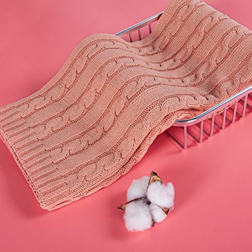 Image of NTBAY 100% Pure Cotton Cable Knit Toddler Blanket, Super Soft Warm Breathable 30x40 Baby Blanket for Crib, Stroller, Nursery, Travel, Newborn, 30x40 Inches, Coral Orange