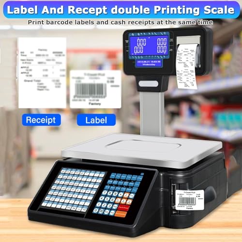 Commercial Digital Price Computing Scale with Thermal Label Printer, 6/15/30kg Capacity, Pole Display for Supermarkets, Efficient Label Printing & Counting Solution (Spanish, B)