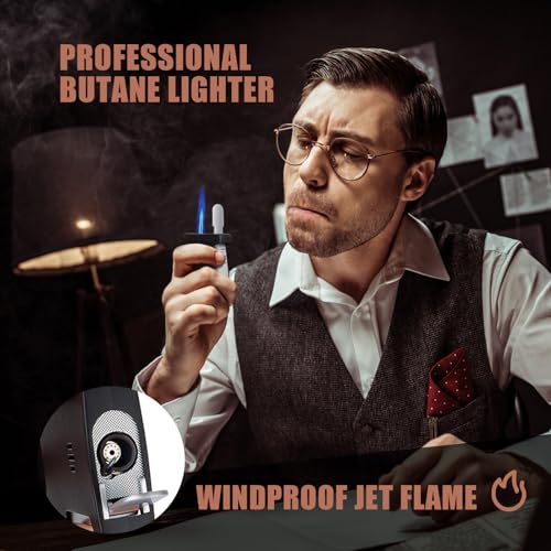 Encendedor Jet Torch con V Cutter integrado y estuche de cuero miniatura 6