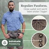 Schöneberger Trachten Couture Męskie spodnie skórzane w stylu vintage Styria krótkie tradycyjne skórzane spodnie antyczne taupe w tym tradycyjny model paska, 36 AU