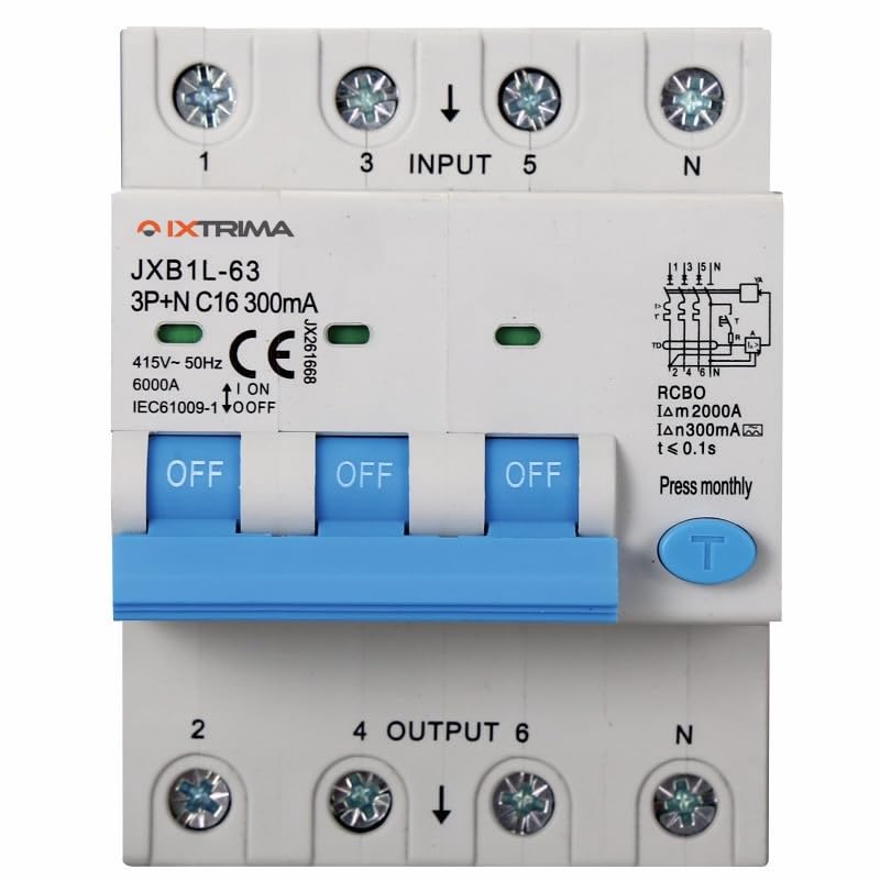 Interruttore Magnetotermico Differenziale 3P+N 16A 300mA 380V-6KA CLASSE A 300mA per Guida DIN - 4 Moduli DIN - Protezione Circuiti e Sicurezza Impianti