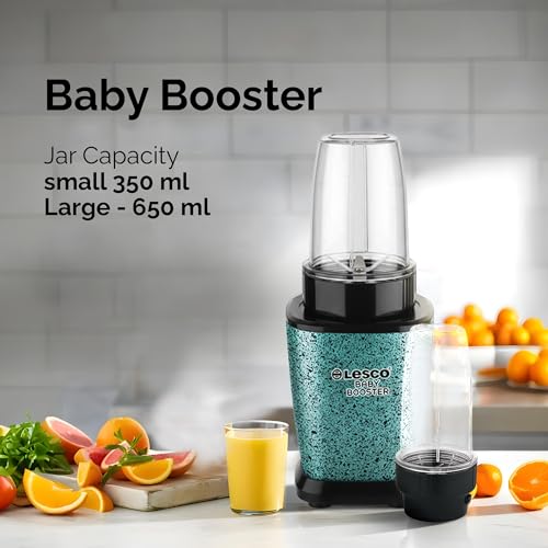 Image of Lesco Mixer Grinder 500W Blender Smoothie Maker with 2 PC jars + 1 Chutney Jar Copper Motor, 2 Years Warranty 21000 RPM Fine Grind in 20 secs, Baby Booster, Green