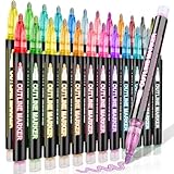 24 Colors Outline Glitter Markers, Double Line Shimmer Marker Pens for Christmas Greeting Cards, Outline Pens for Art Supplies for Scrapbook Crafts DIY Art Crafts