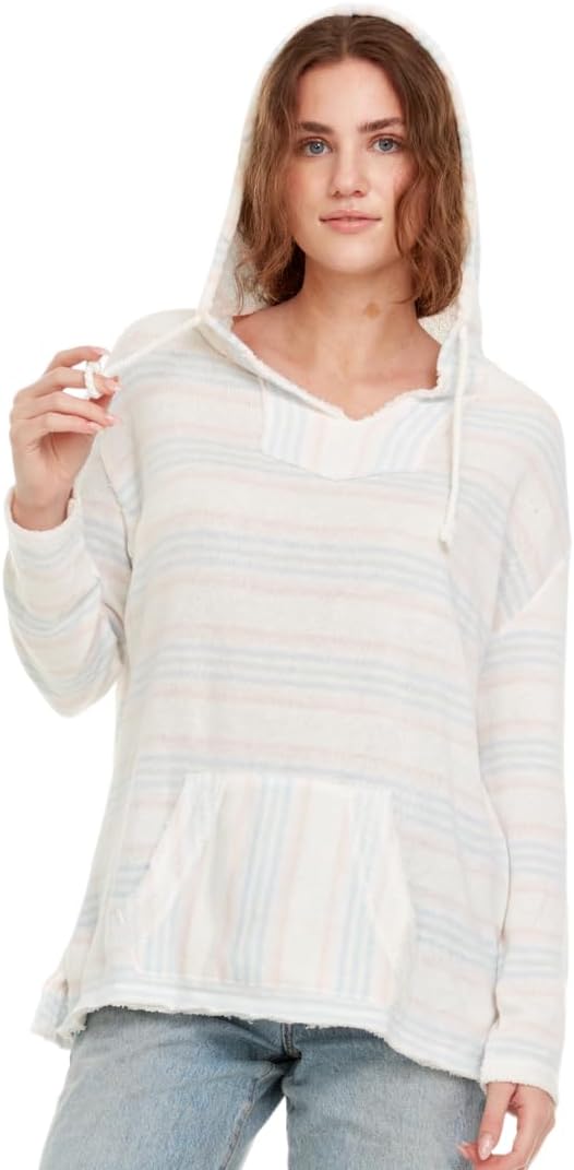 Pure Essence Women’s 2023 Fall Striped Color Block Hoodies Fashion V Neck Knit Sweater Pullovers