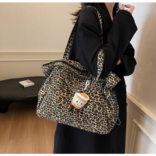 Bolso tote grande de lienzo con estampado de leopardo para mujer miniatura 7