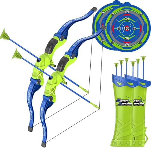 Pack of 2 Kids Bow and Arrow Set, Fun Shooting Game for Kids Archery Toy Set for Kids, Lightweight Bow and Arrow Toy Set, Suitable for 4 to 12 Years Kids (Green)