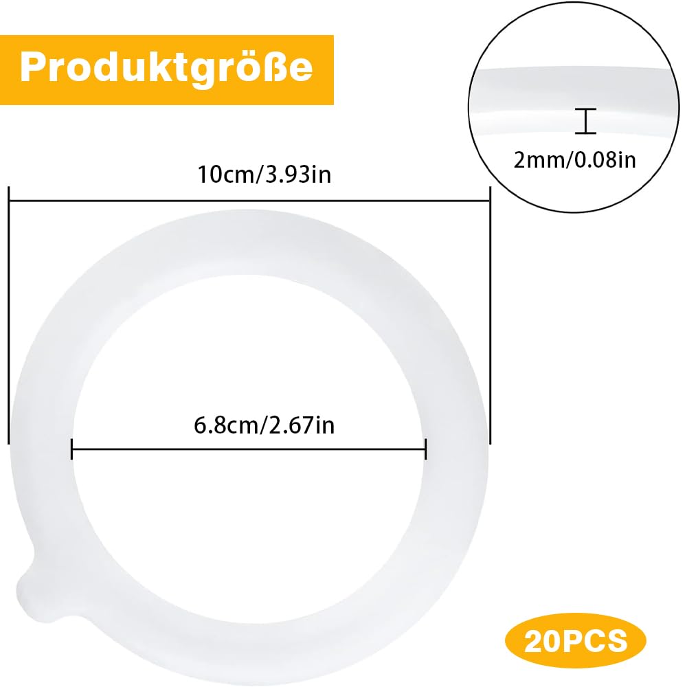 20 Anelli Di Tenuta In Silicone Per Barattoli Di Vetro | Guarnizioni Ermetiche Diametro 6,8 Cm - Bianche