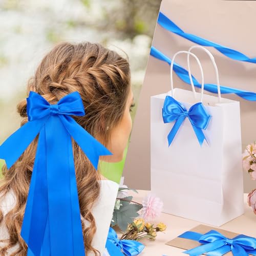 Image of woric Royal Blue Ribbon 1 inch 50 Yards Patriotic Satin Ribbon for Sports Team Back to School Graduation Leis Bows Crafts Gift Wrapping Flower Bouquet Baby Shower 4th of July Decorations