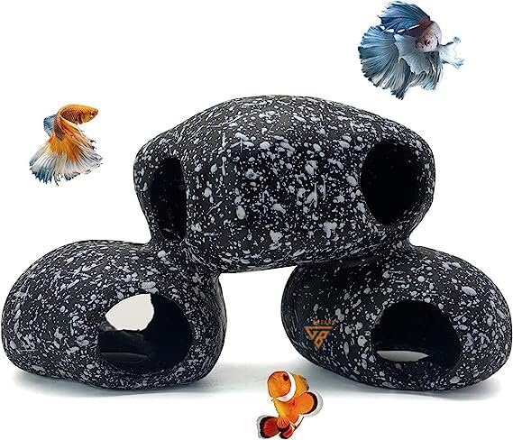 GIG BAZAAR Aquarium Stone Shelter Rock Realistic Artificial Granite Rock Small Fish Shrimp Hideaway Decoration Ornament Accessories (Black and White)-image-42