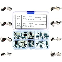 Micro Limit Switch Mouse Switch Assorted Kit, SPDT 3Pin 1NO 1NC AC 1A 125V Momentary Push Button Mini Micro Limit Switch with Hinge/Roller Lever Arm DIP/Right Angle Pins Limit-Mouse-Switch
