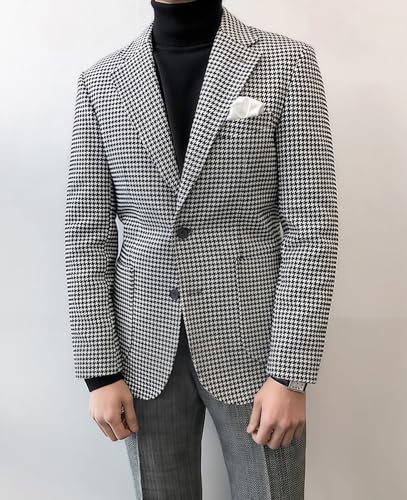 VENNYNG Men's Retro Tweed Houndstooth Suit Jacket British Gentleman Single Breasted Short Trench Sport Coat4