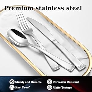 Kingstone silverware set 20 piece flatware set for 4 premium stainless steel cutlery set with bead edge matte finished kitchen utensil set for home party wedding  urban country home decor