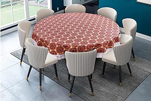 Image of The Furnishing Tree Round Shaped 8 Seater Table Cover WxL 90x90 inches with White Border lace