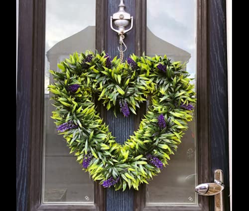 Boujee Blooms Artificial Hanging Heart Topiary Wreath in Purple Lavender, 40cm in Diameter, 35cm Length Chain - Image 4