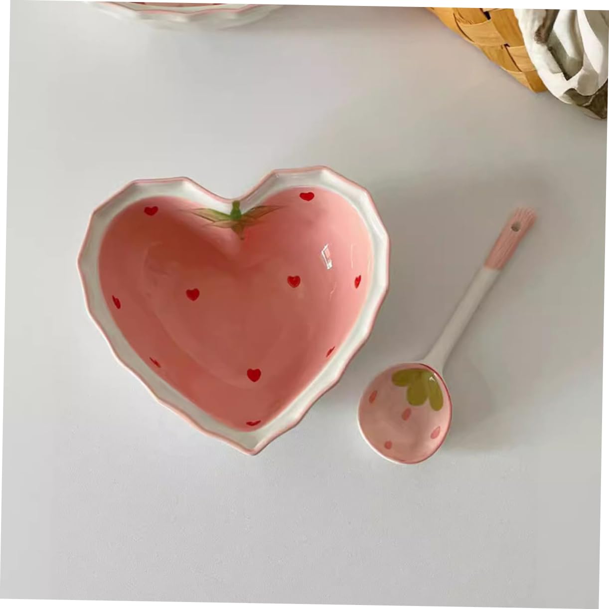ABOOFAN Ciotola Cuore Cucchiaio in Ceramica Decorativa per Dessert e Frutta Forma Fragola Stile Kawaii Casa