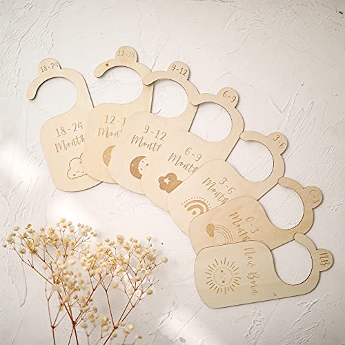 Image of ibwaae Wooden Baby Closet Size Divider Organizer Hanger Clothing Dividers for Newborn Nursery Decor Infant to 24 Months