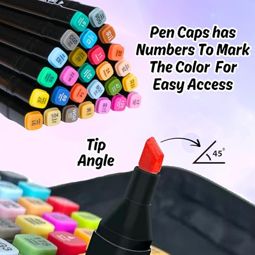 Image of 48 Shades Dual Tip Brush & Fine Art Markers Set | Professional Sketch Pens with Carry Case | Permanent Coloring Tools for Drawing, Calligraphy, Doodling | Ideal for Kids, Students & Artists
