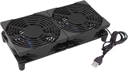 Ventilador de refrigeración USB dual silencioso de 5 V, 4.724 in x 2 con cable de 47.244 in, refrigeración de flujo de aire de 76 CFM para router,