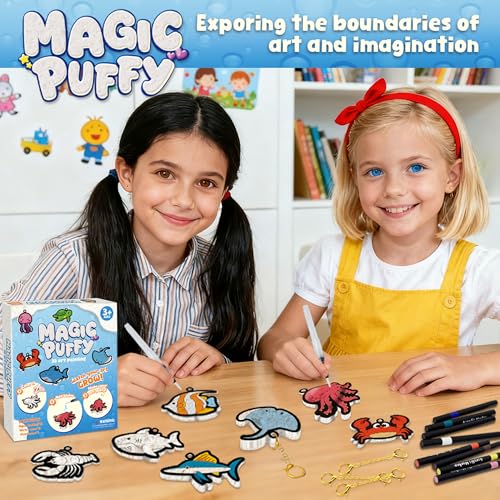 Image of MZYTOZA Magic Foam Texture Painting Kit - 3D Art Craft Aqua Magic Puffs Paint Kit, 15 Mess-Free Paint by Number Craft for Kids(Marine Animals