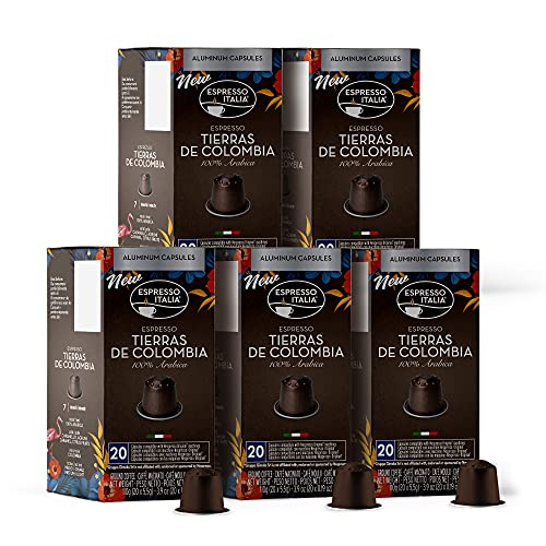 ESPRESSO ITALIA 100 Aluminum Capsules Compatible with Nespresso Original Lines Machines - TIERRAS DE COLOMBIA BLEND, Italian Espresso Coffee Pods