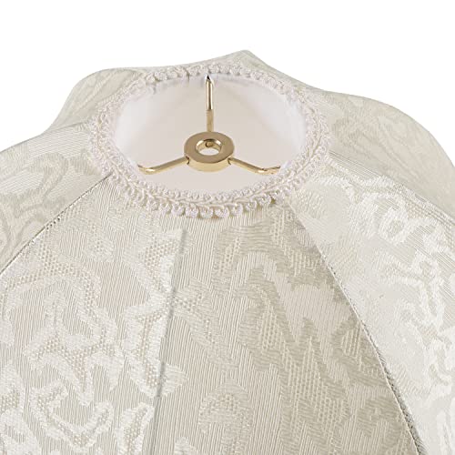 Image of Aspen Creative 34502, Handsewn Off-White Spider Lamp Shade, Jacquard Textured Fabric with Fringe, 4 inch Top x 13 inch Bottom x 10 inch Slant Height