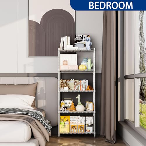 Image of REGILLER 5-Wire Shelving Metal Storage Rack Adjustable Shelves,Standing Storage Shelf Units for Laundry Bathroom Kitchen Pantry Closet(Silver,11.8 inch D x 21.2 inch W x 53.5 inch H)