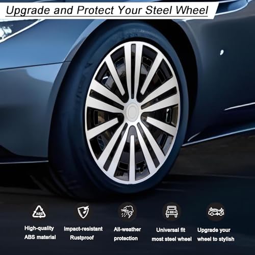 Image of Hubcap Wheel Cover Replacement R16 Hub Caps Universal Wheel Rim Cover ABS Material Exterior Accessories Snap On Car Truck SUV -Set of 4 (16-Inch, Silver-Black)