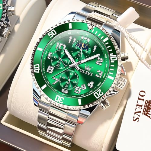 Image of OLEVS Watch Men Luxury Chronograph Stainless Steel Wrist Dress Waterproof Watch Quartz Analog Large Face Luminous