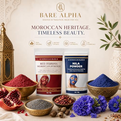 Image of Moroccan Nila Powder For Face - 100% Natural Blue Powder for Skin Brightening, Tan Removal & Detox | Traditional Moroccan Hammam Beauty Treatment For Face & Body Care (Blue+Red (50g+50g))