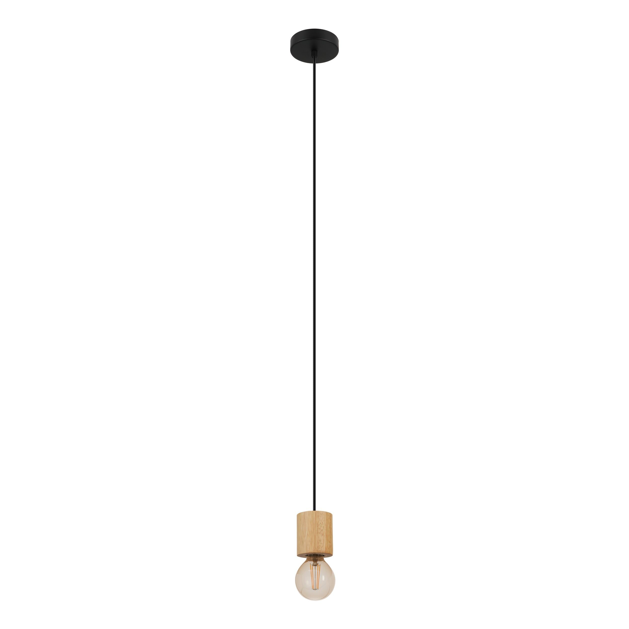 Eglo Pendant Lighting Turialdo, E27 Socket lamp Holder, Vintage Hanging lamp Industrial Ceiling Light Fixture, Natural Wood and Black Metal, FSC Certified