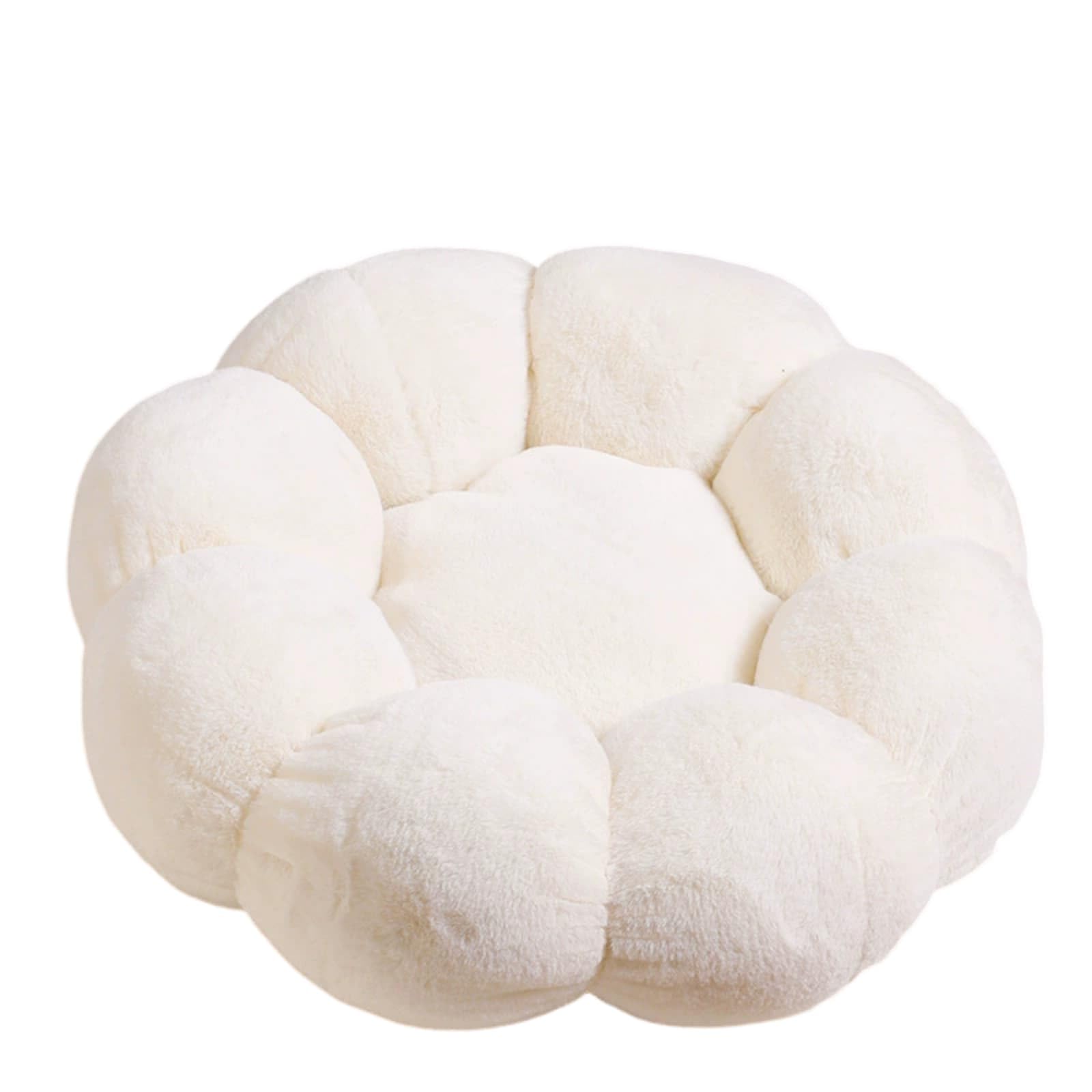Mateju Plush Pet Bed,Fluffy Pet Cushion Thick Warm Soft Plush Dog Cat Bed for Indoor Flower Shape Calming Puppy Kitten Petbed with Non Slip Bottom, Washable, for Small Medium (Milk White,40cm)