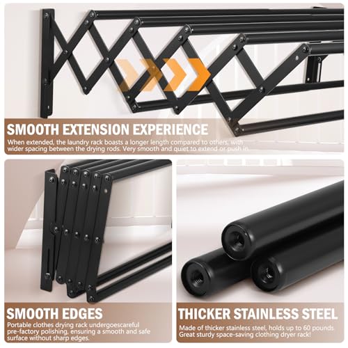 Neulriscn Wall Mounted Clothes Drying Rack, Foldable Clothes Airer for Laundry, Retractable Laundry Drying Rack, Collapsible Clothes Rail with 7 Drying Rods, Space Saver, Indoor and Outdoor Use, 80cm - Image 8